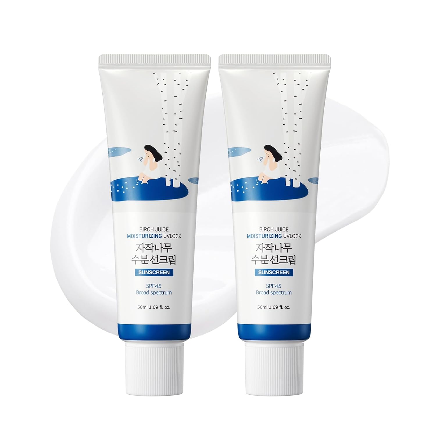 Round Lab Birch Juice Moisturizing Uv Lock Spf 45 Broadspectrum 1+1 (2-Pack), Hydrating Lotion-Like Lightweight Glow Sunscreen For Sensitive Skin, No White Cast, Fragrance-Free, Korean Sunscreen