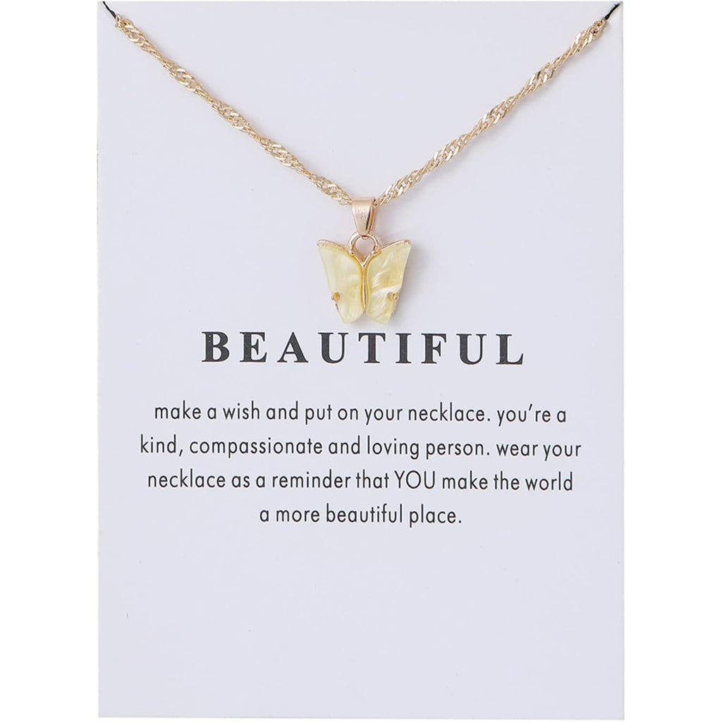 Rrdaily 9 Pcs Dainty Colorful Butterfly Pendant Necklace Set for Women,Bohemian Acrylic Butterfly Chain Necklace Cute Jewelry Gift