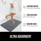 GORILLA GRIP® Memory Foam Bath Rugs, Soft Absorbent Velvet Bathroom Mats, Durable Dots on Underside, Machine Washable Bathmat, Carpet Rug Room Decor for Shower Floor, 24x17 Mat, Graphite Gray