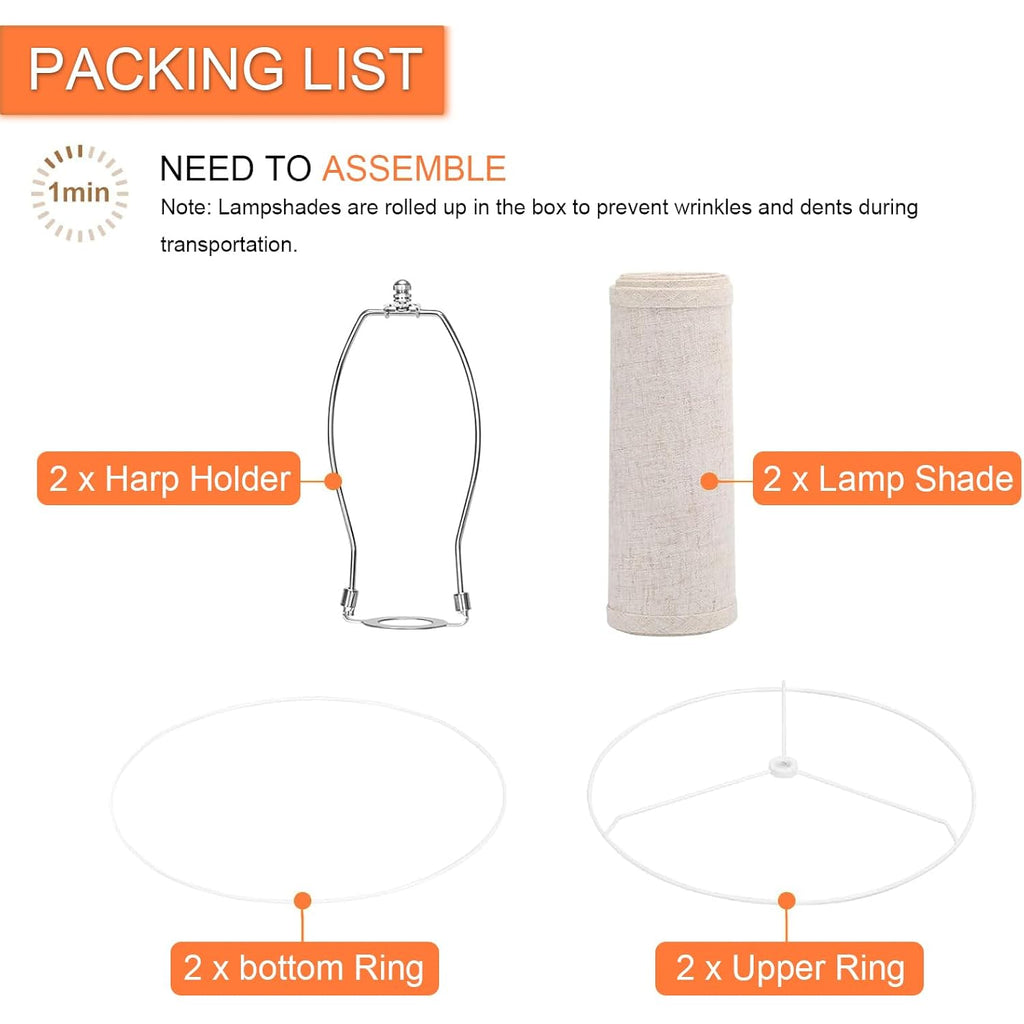 Drum Lamp Shades Set Of 2 For Table Lamps – 11.6" Top X 12.6" Bottom X 9.8" High, Qvtekn Medium Beige Lampshades For Floor Lamps (Spider Fitter), Natural Linen Handcrafted With Easy Assembly
