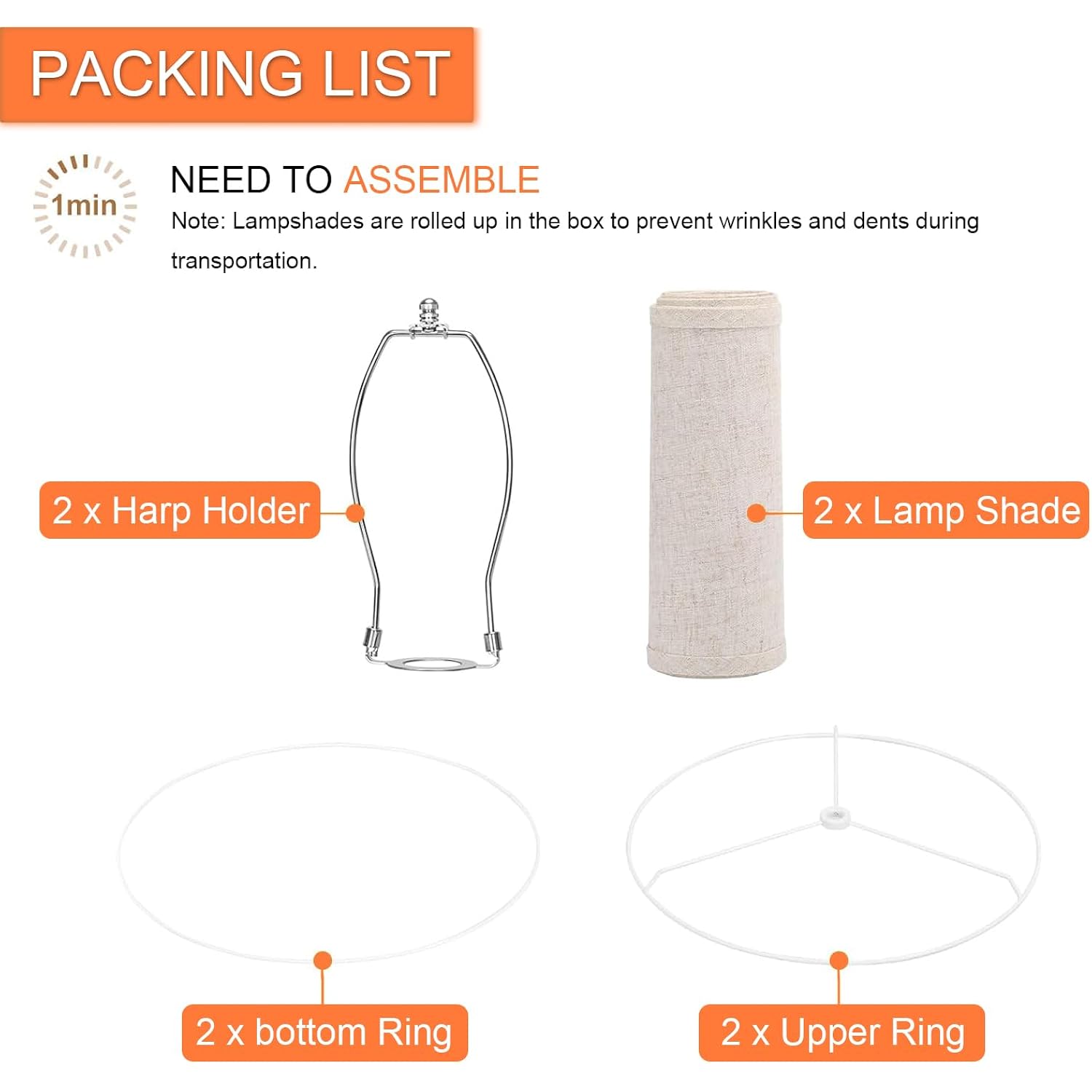 Drum Lamp Shades Set Of 2 For Table Lamps – 11.6" Top X 12.6" Bottom X 9.8" High, Qvtekn Medium Beige Lampshades For Floor Lamps (Spider Fitter), Natural Linen Handcrafted With Easy Assembly