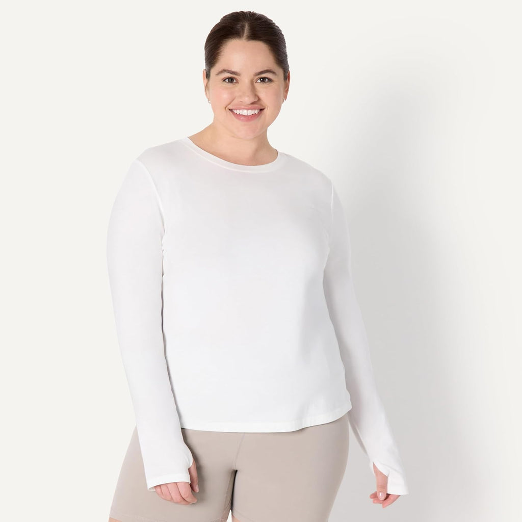 Amazon Essentials Women'S Active Soft Cotton Regular Fit Crewneck Long Sleeve Lightweight Yoga Workout T-Shirt