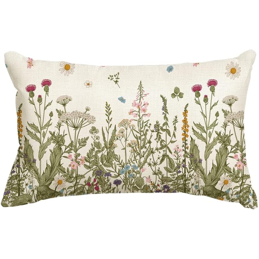 Avoin Colorlife Wildflowers Fall Throw Pillow Cover, 12 X 20 Inch Flower Cushion Case Decoration For Sofa Couch