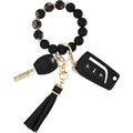 BAOSIWA Silicone Beaded Bracelet Keychain Wristlet Key Ring Bangle Chains for Women with Leather Tassel