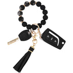 BAOSIWA Silicone Beaded Bracelet Keychain Wristlet Key Ring Bangle Chains for Women with Leather Tassel