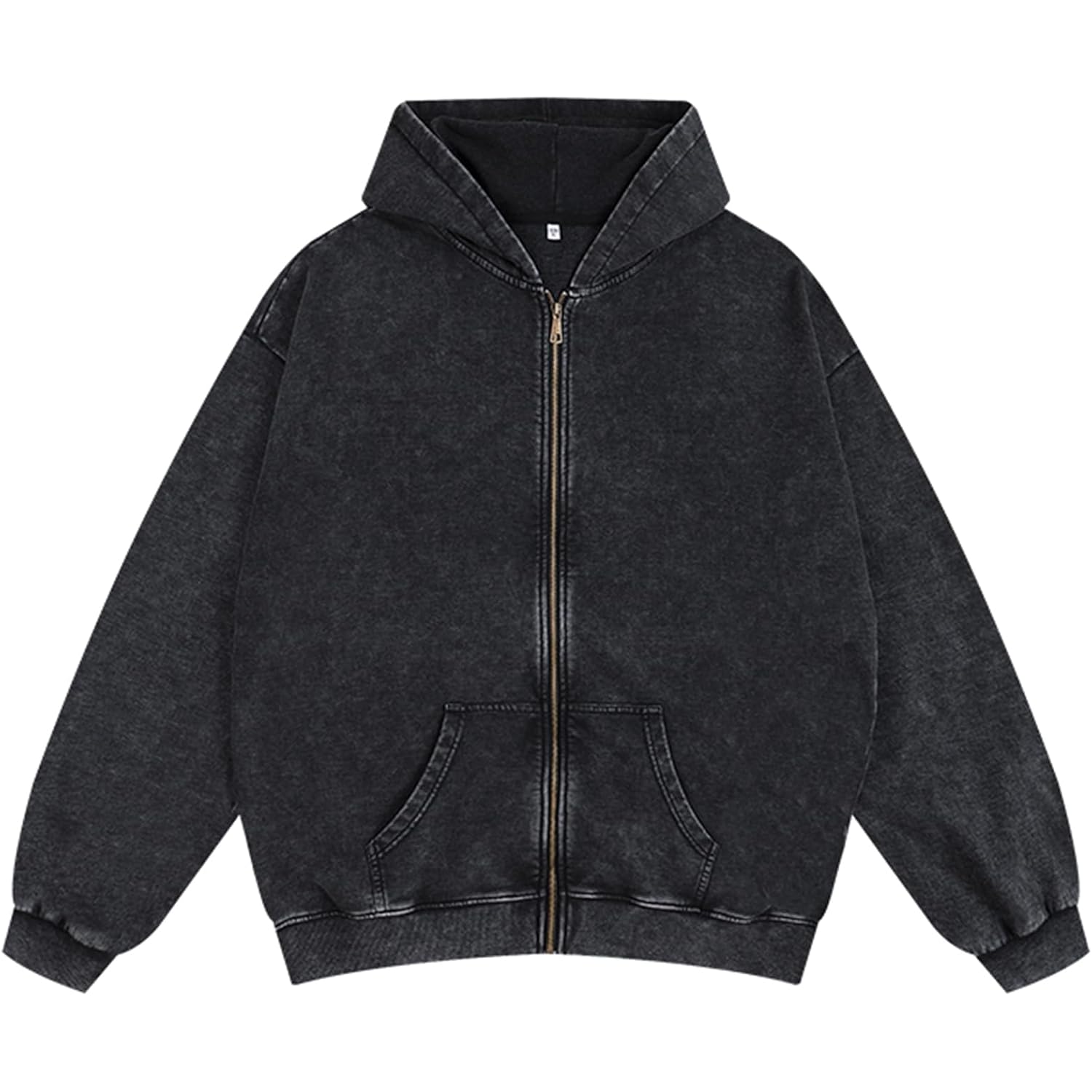 Pairxily Oversized Vintage Cotton Jacket Acid Wash Grunge Basic Zip Up Hoodie For Women Distressed Baggy Long Sleeve Tops