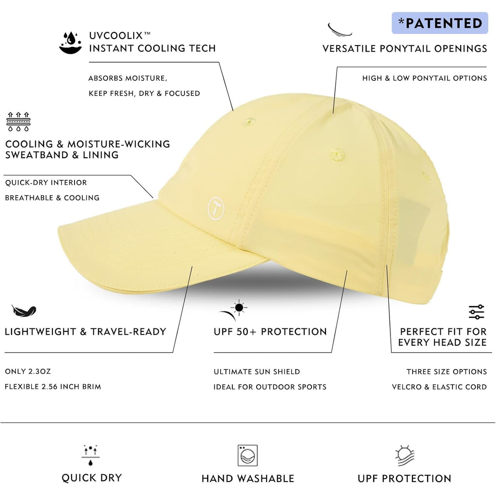 TOP-EX ChicPony™ Women's High Ponytail Baseball Cap, UPF 50+ Cooling Breathable Hat for Running Golf & Big Heads Sun Faded Yellow
