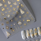Christmas Nail Art Stickers - 3D Xmas Nail Sticker with Charms Rhinestone for Winter Holiday, Gold Christmas Nail Stickers for Nail Art Self-Adhesive Nail Decals DIY Nail Decoration