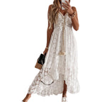 Cupshe Maxi Summer Dress For Women Lace V Neck Sleeveless Sundress Boho Crochet Tassel Flowy Beach Vacation Graduation Dress