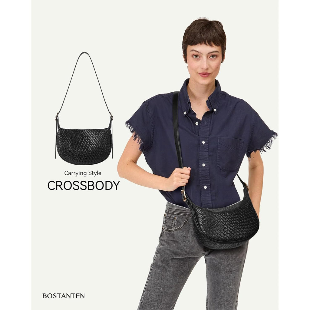 BOSTANTEN Purses for Women Crescent Crossbody Bag Vegan Leather Shoulder Hobo Handbag Adjustable Strap