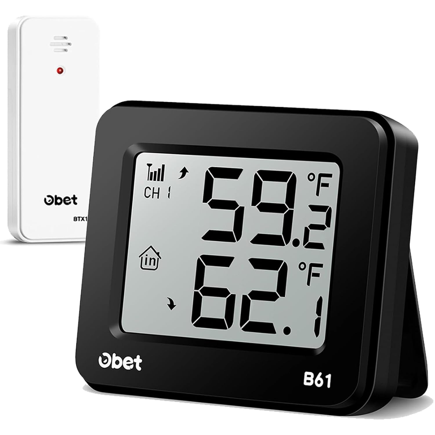 Indoor Outdoor Thermometer Wireless Outdoor Thermometer Digital Thermometer Gauge 500Ft Remote Temperature Monitor For House Home Room Patio B61-Black