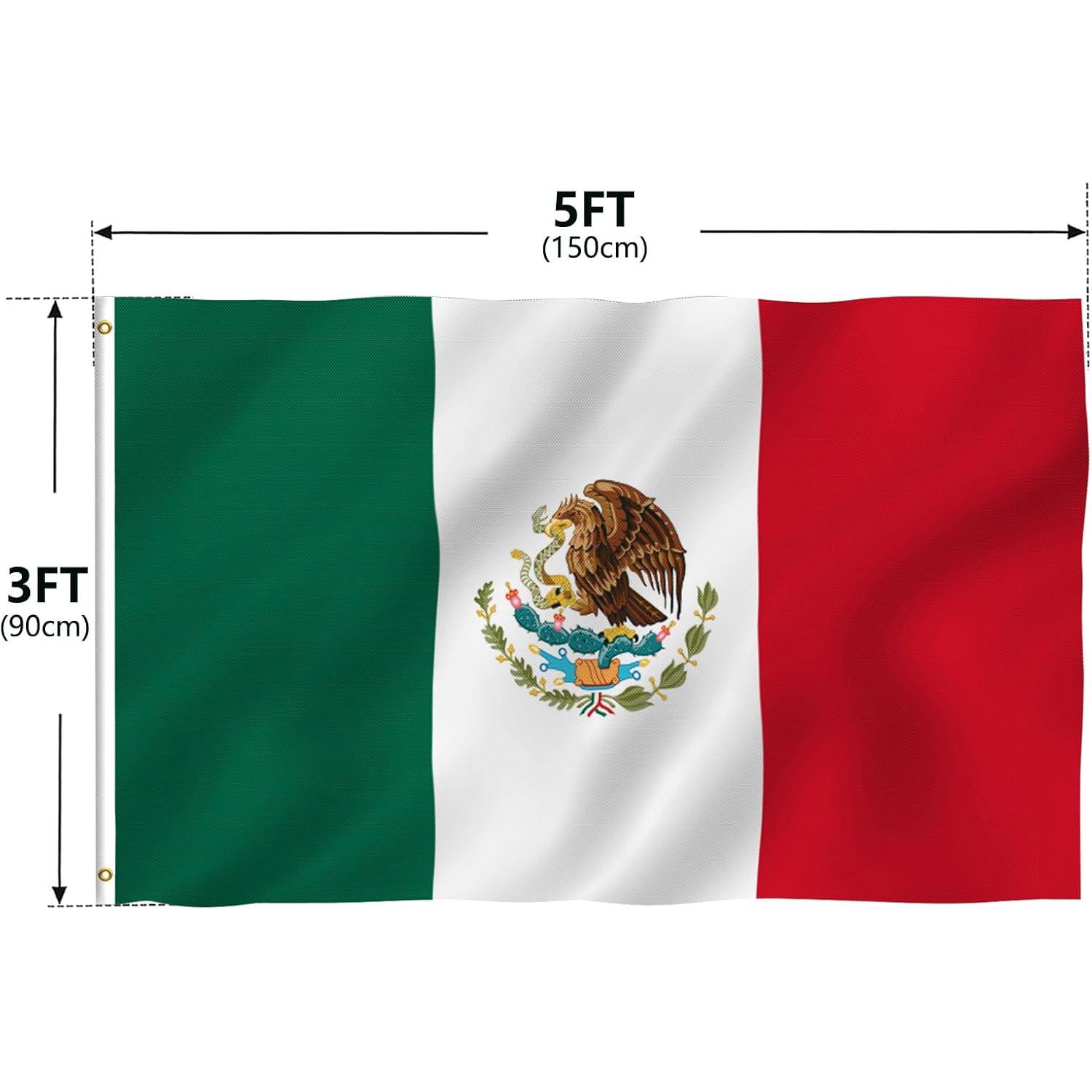 Anley Fly Breeze 3X5 Foot Mexico Flag - Vivid Color And Fade Proof - Canvas Header And Double Stitched - Mexican Mx National Flags Polyester With Brass Grommets 3 X 5 Ft