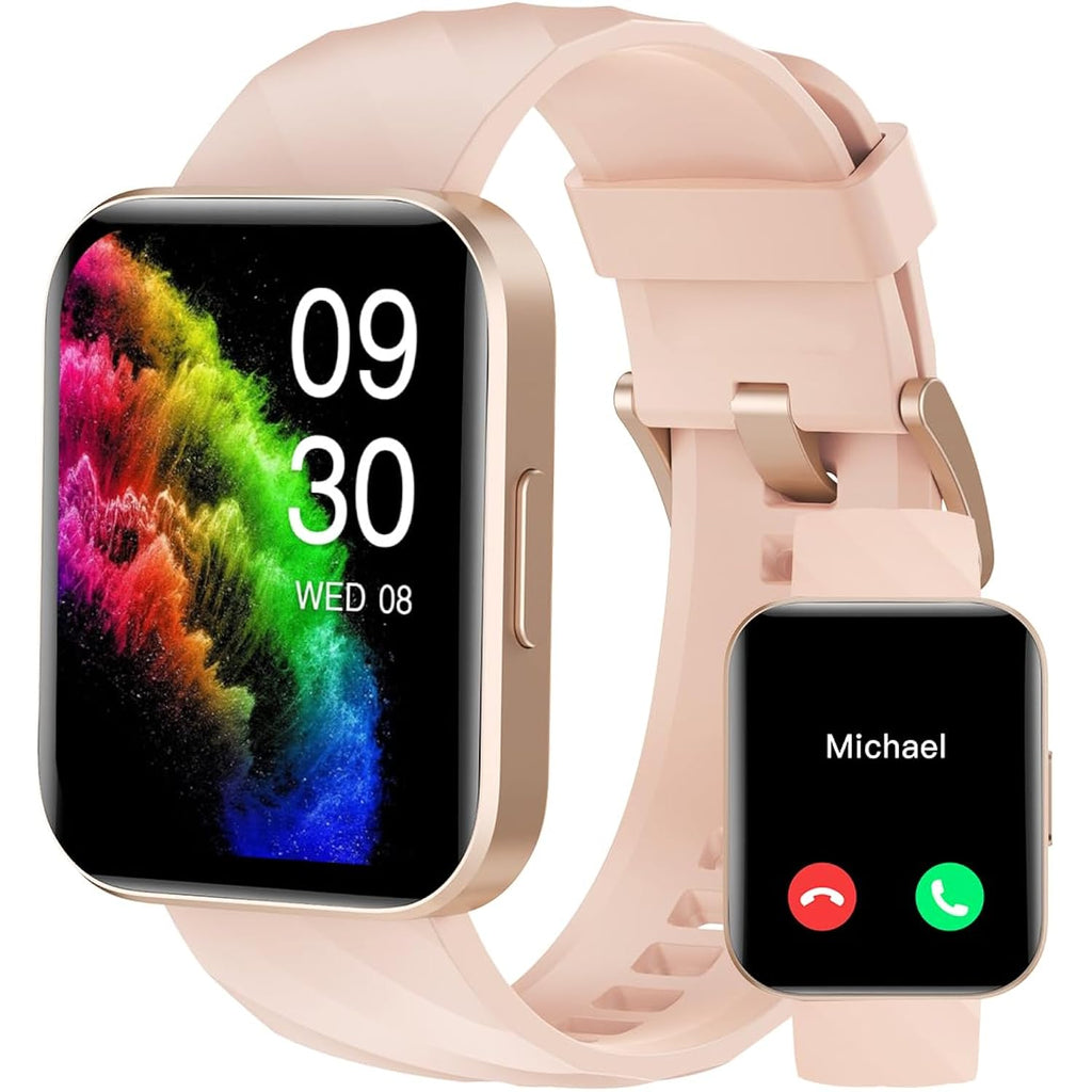 RUIMEN Smart Watches for Women Men (Answer/Make Calls) Compatible with iPhone/Android Phones, 1.85" HD Screen Fitness Tracker Heart Rate Monitor 100+ Sports Tracker Watch Waterproof (Pink)