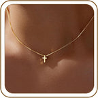 Mothers Day Gifts for Mom Cross Necklace for Women Girls, Dainty 14K Gold Silver Plated Cross Choker Jewelry Non Tarnish Waterproof Cute Simple Small Necklace Christian Baptism Religious Faith Jewelry Gifts