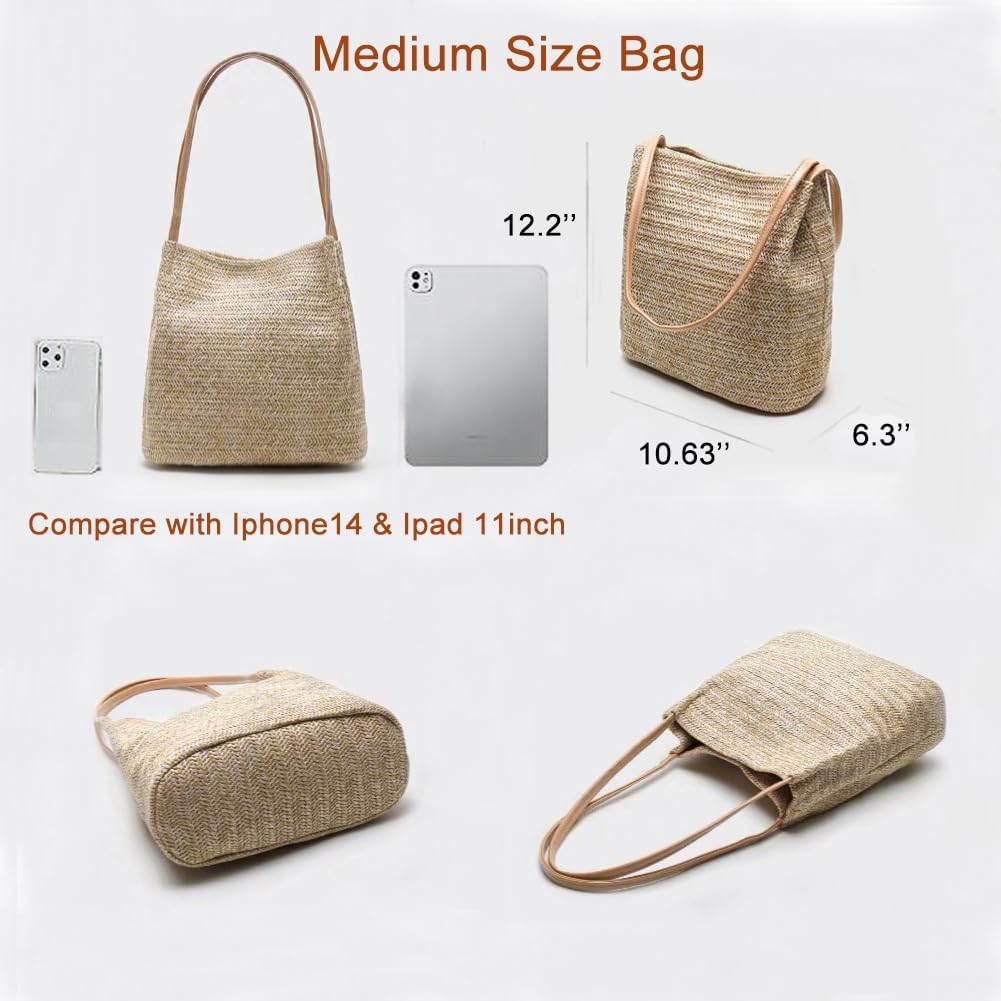 Aphoraeny Straw Beach Bag Buckets Totes Handbag Shoulder Tote Bag Straw Purse Summer Purse Women Summer Handbag