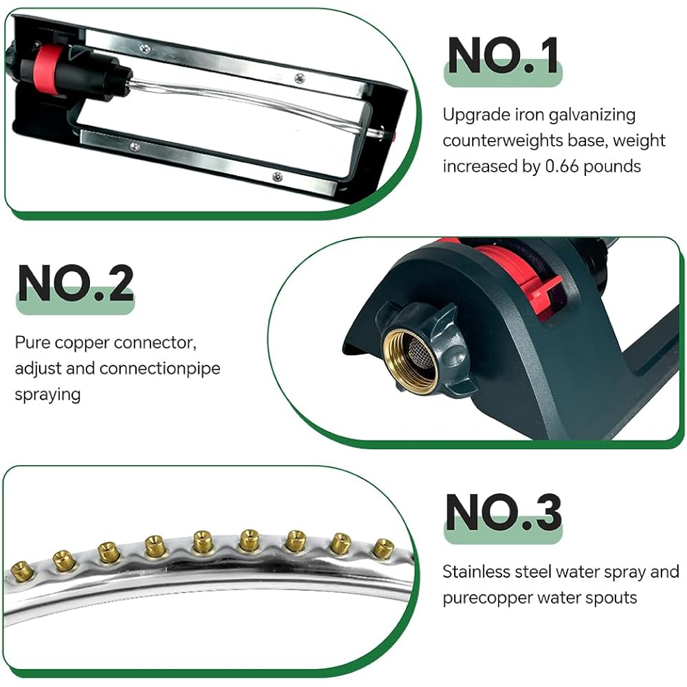 Lawn Sprinkler, 18 Brass Nozzles Garden Water Oscillating Sprinkler For Yard Covers Up To 3,600 Sq.Ft, Heavy Weight Base, Built-In Spray Jet Cleaning Needle