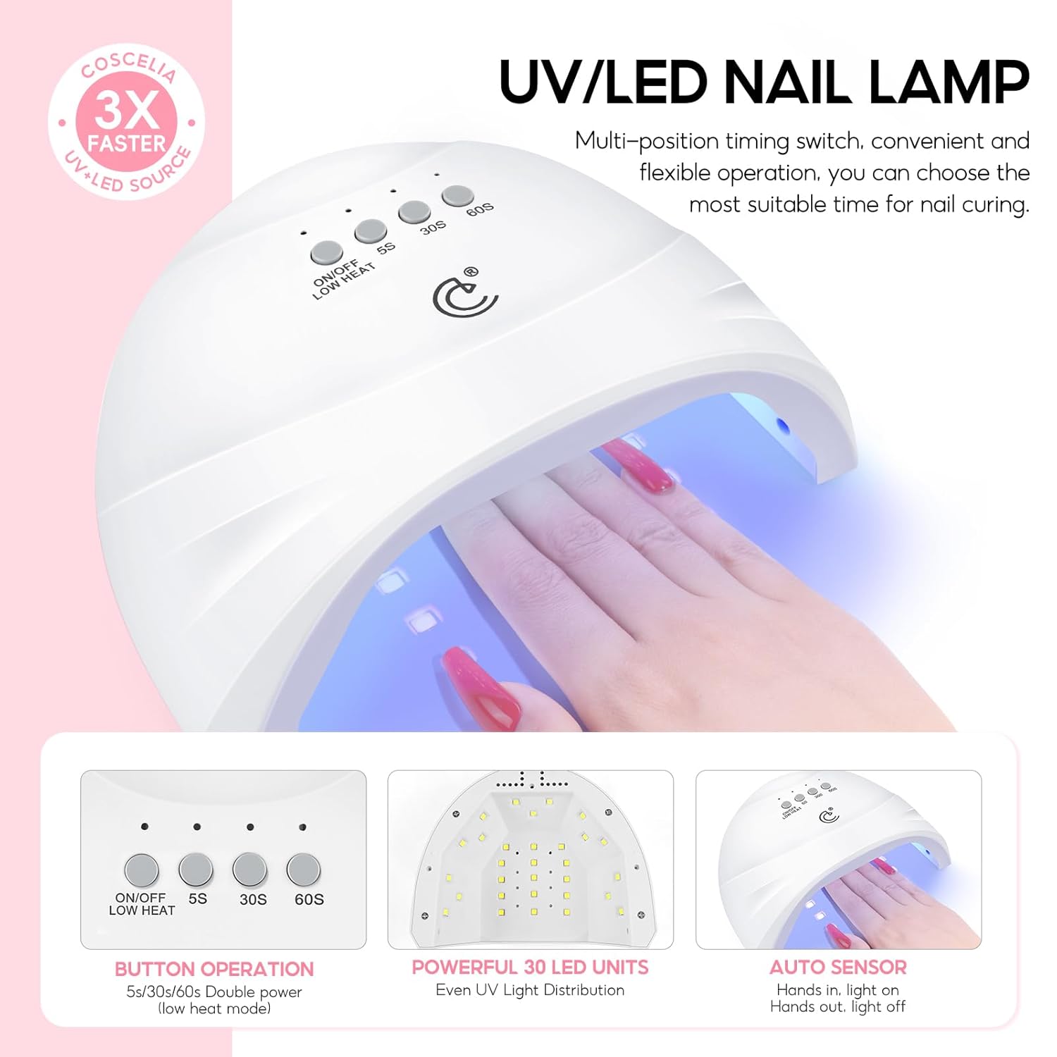 COSCELIA 60PC Gel Nail Polish Kit with U V light Starter Kit 55 Colors Gel Polish 5PC Top Base Coat Nail Art Decorations French Manicure Kit for with Everything Gifts for Women