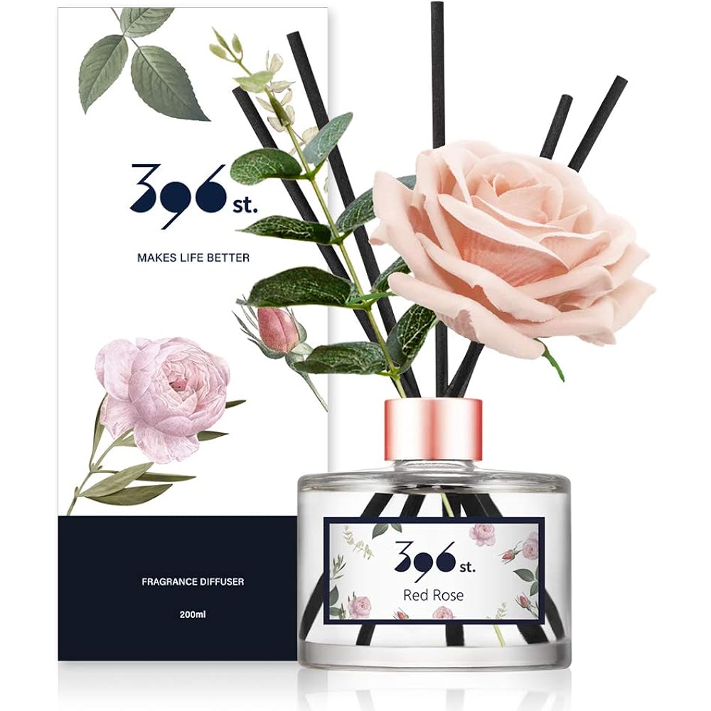 Rose Flower Reed Diffuser, Red Rose, 200Ml(6.7Oz) / Reed Diffuser Sets, Home Fragrance, Scented Oils, Home & Bathroom Décor