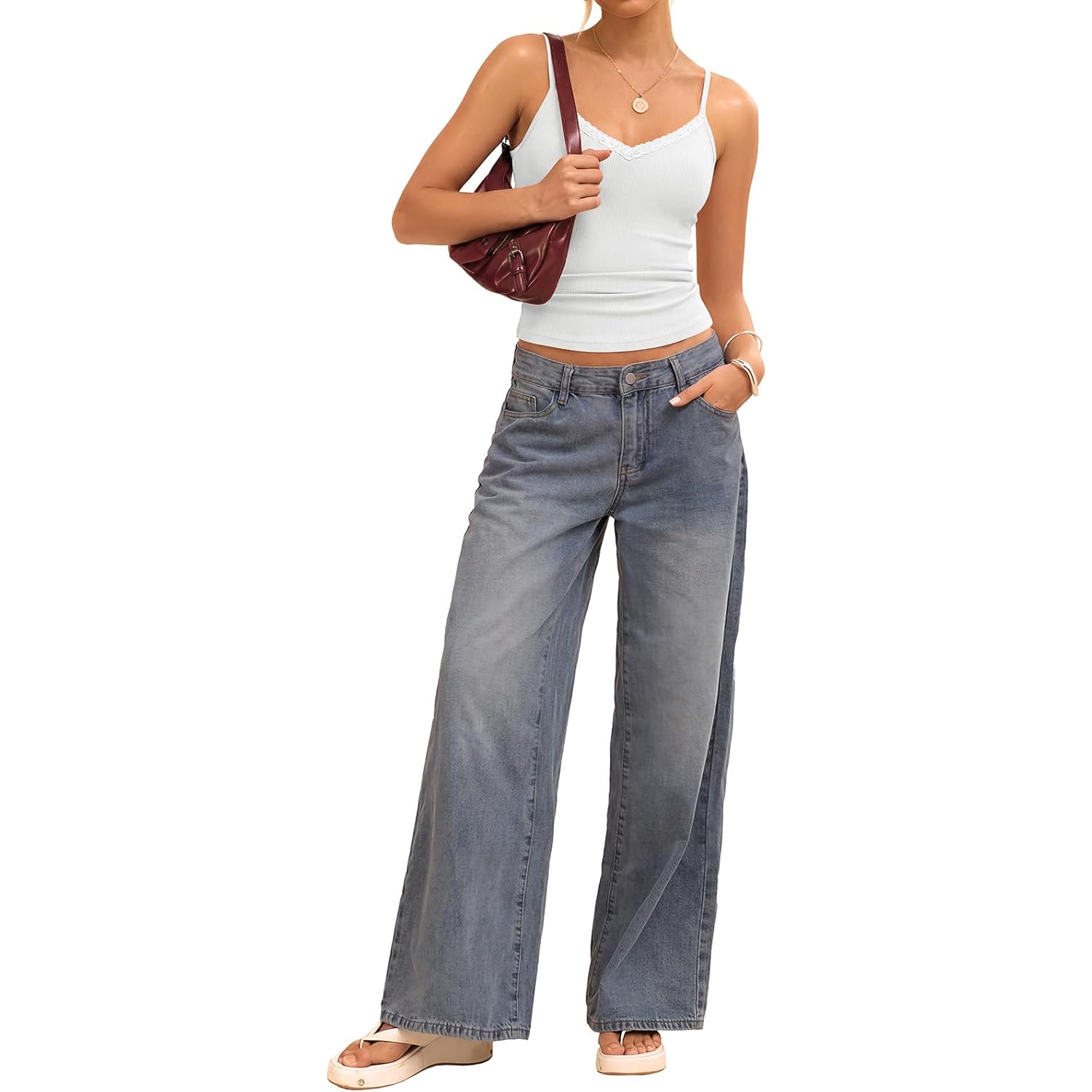 Womens Lace Tank Tops Ribbed V Neck Adjustable Spaghetti Straps Sleeveless Shirts Y2K Fitted Summer Basic Cami Tops