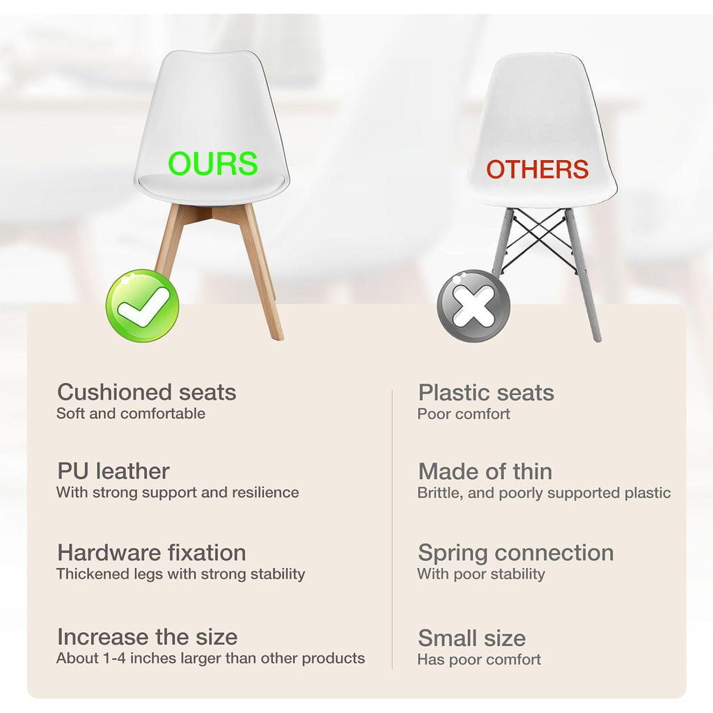Olixis Dining Chairs Set Of 4, Mid Century Modern Accent Chairs With Curved Backrest And Wood Legs, Pu Leather Upholstered Kitchen Side Chair For Living Room, Bedroom, Outdoor Patio, White