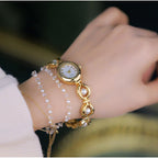 Gosasa Vintage Pearl Bracelet Watch For Women Elegant Small Oval Dial Jewelry Waterproof Dainty Ladies Gift Watch For Mom Wife