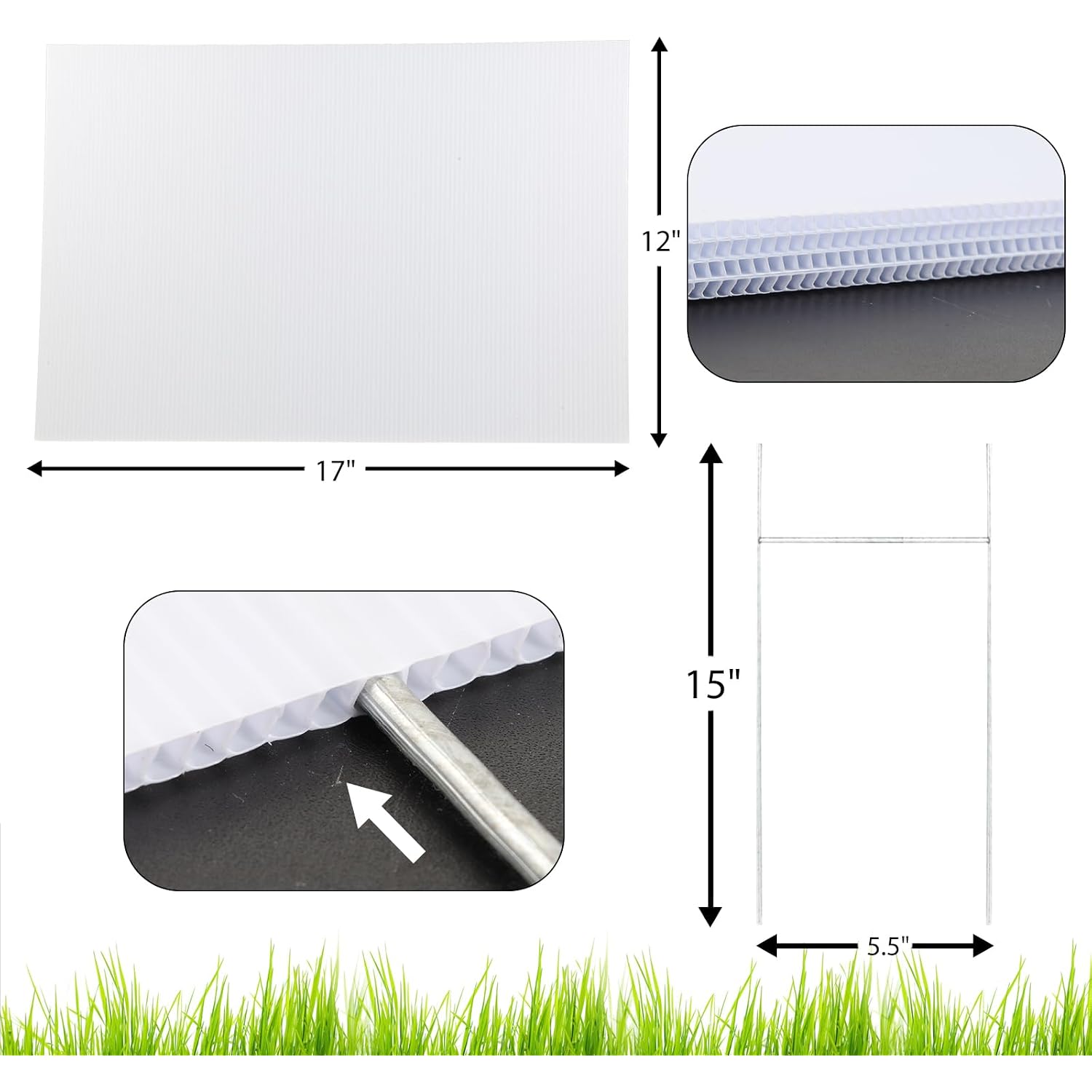 4 Pack Blank Yard Signs 17 X 12 In With Metal Stakes, White Plastic Yard Lawn Sign For Birthday Decoration,Garage Sale,Guidepost, Open House, Rent