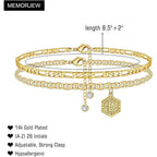 Memorjew Initial Ankle Bracelets for Women, 14K-Gold-Plated Double Layered Initial Anklets Jewelry for Women