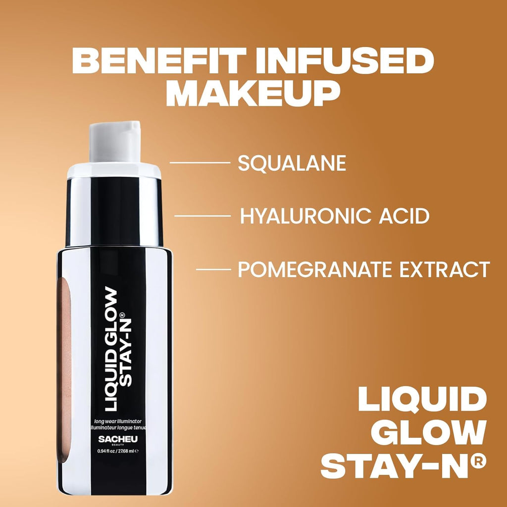 Sacheu Liquid Glow STAY-N Liquid Highlighter & Illuminator Makeup — 30ml Long Lasting Luminous Glow Lightweight Dewy Finish, Glow Getter