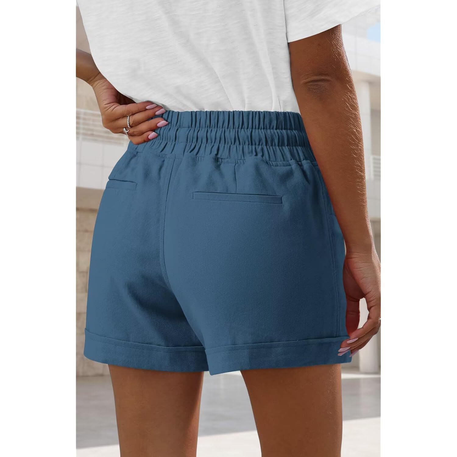 Womens Casual Elastic Shorts Summer Drawstring Waist Comfy Shorts with Pockets