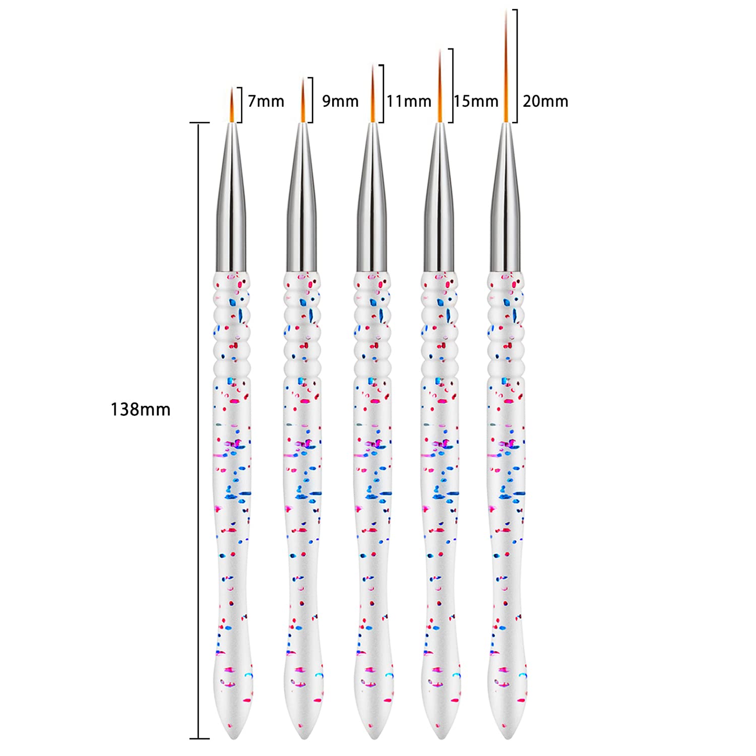 Etercycle 5Pcs Nail Art Liner Brushes, Nail Gel Polish Painting Brush Set, Thin Nail Art Dotting Drawing Pen (7/9/11/15/20mm)