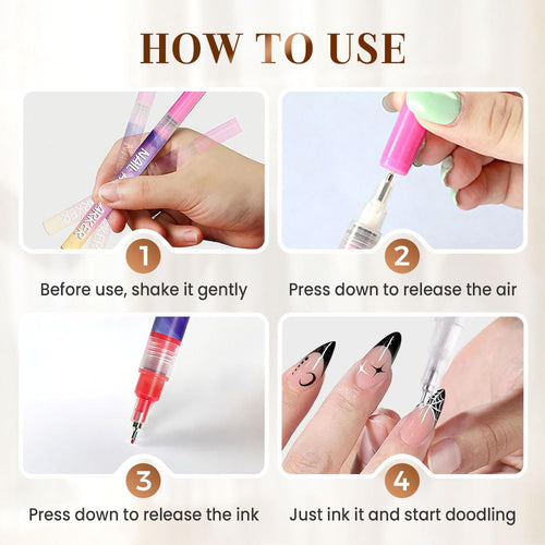 12 Colors Nail Art Pens Set, Nail Art Markers Polish Pen for 3D Nail Art, Drawing Painting Liner Brush for DIY Nail Art Beauty Adorn Manicure Tool (24 colors)