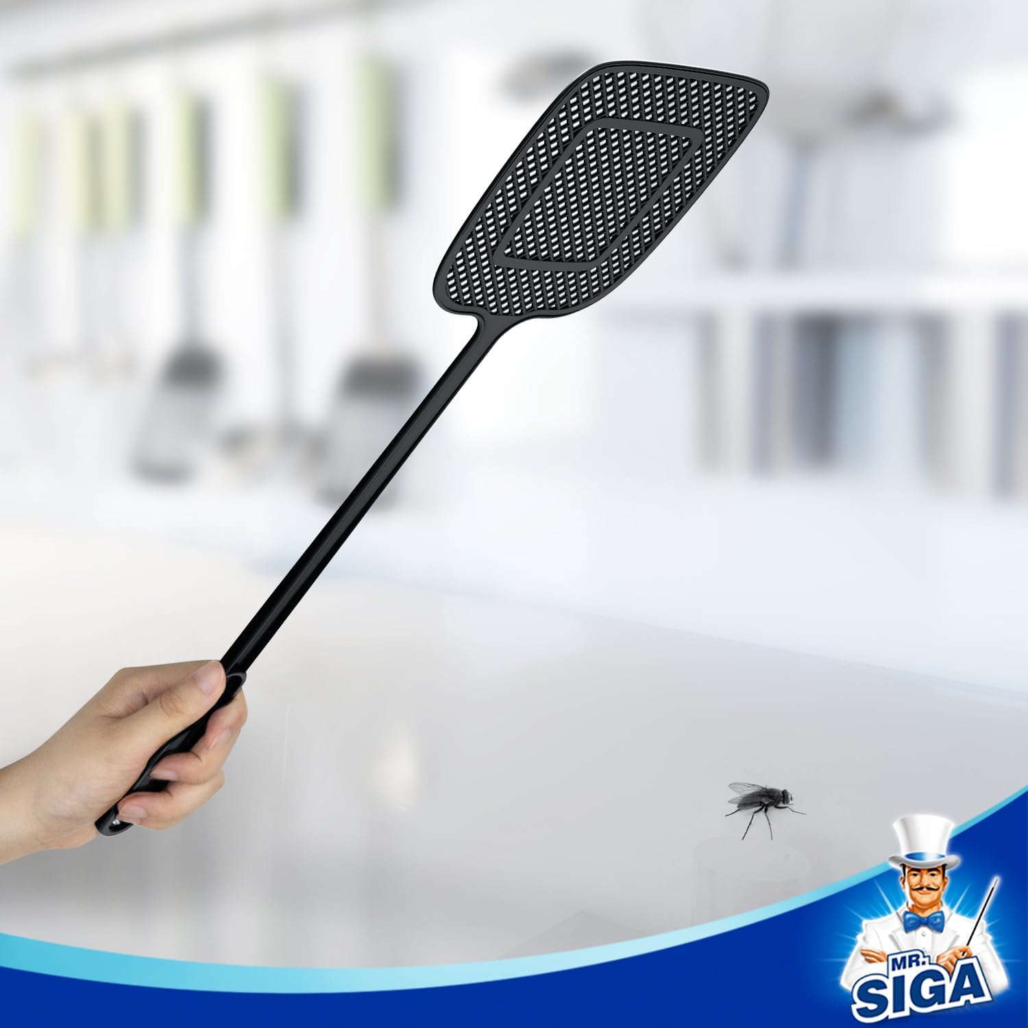 Mr.Siga Heavy Duty Long Handle Fly Swatter, Black, 6 Pack | Fly Swatter For Indoors, Manual Fly Killer, Bug Swatter