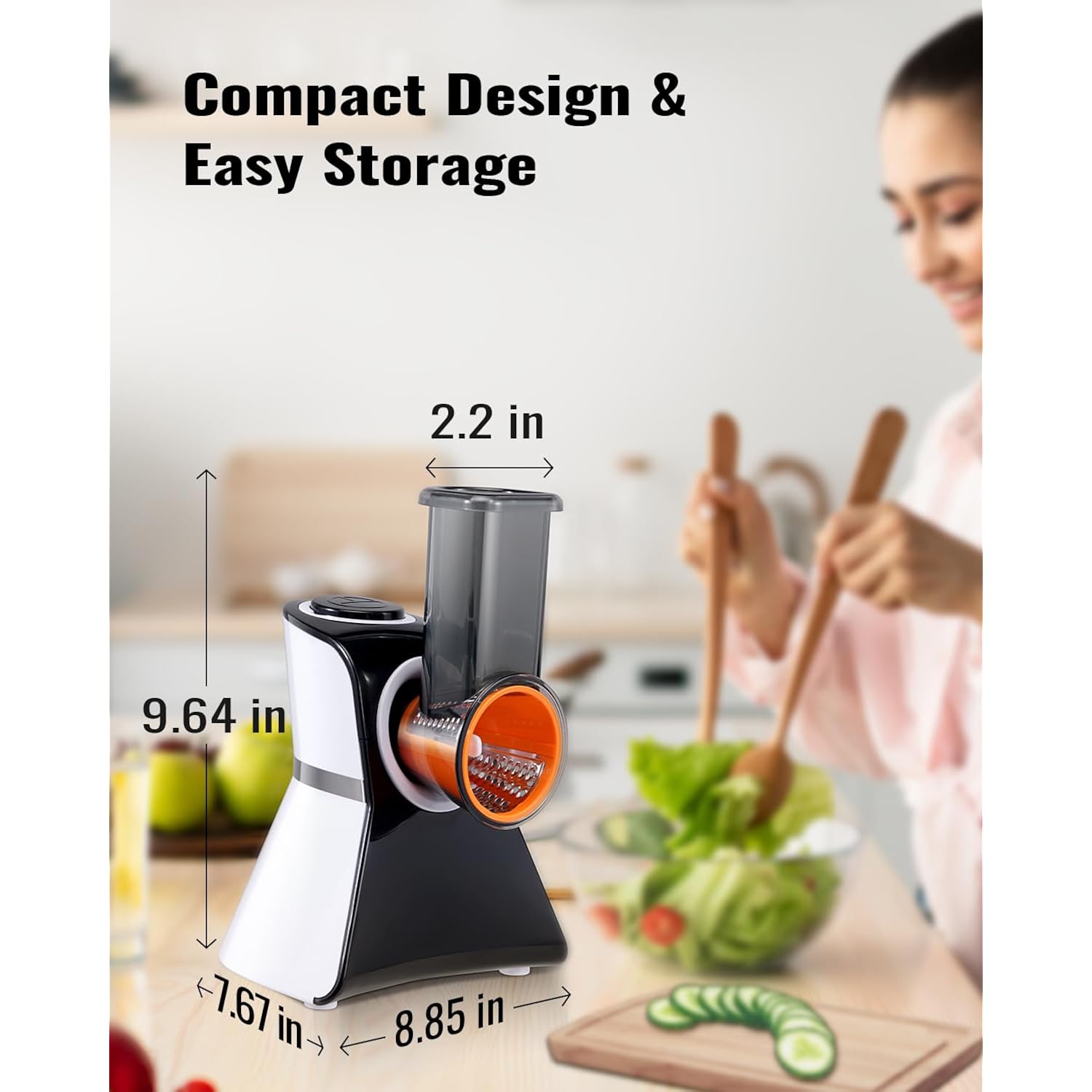 Electric Cheese Grater Salad Shooter,5-In-1 Electric Slicer For Home Kitchen,One-Touch Easy Control,With Safety Push Bar Cheese Grater Electric For Zucchini,Cheese,Vegetables And Smoothie