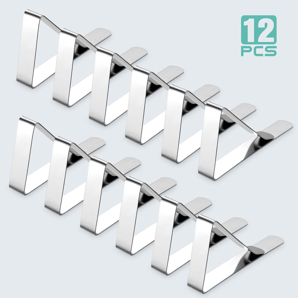 Ponure 12 Pack Tablecloth Clips - Heavy Duty Picnic Table Clips, Stainless Steel Table Cloth Cover Clamps, Table Cloth Holders Ideal for Restaurant Picnics Marquees Weddings Graduation Party