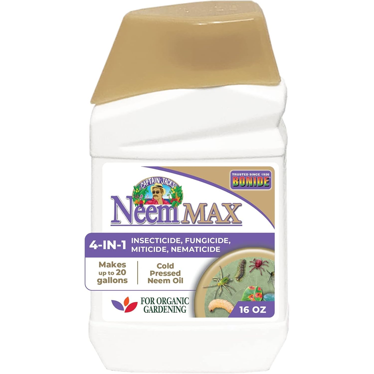 Bonide Captain Jack'S Neem Max, 16 Oz Concentrated Cold Pressed Neem Oil, Multi-Purpose Insecticide, Fungicide, Miticide, And Nematicide For Organic Gardening