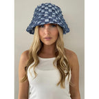 Women'S Vintage Denim Washed Cotton Bucket Hat Cowboy Checkerboard Fishermen Hat Outdoor Sun Cap