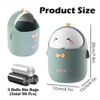 Cute Desktop Trash Can Wastebasket With 90 Trash Bags, Creative Mini Countertop Garbage Can With Lid, Small Plastic Storage Bin For Home Kitchen Dressing Office Kids Bedroom(Green)