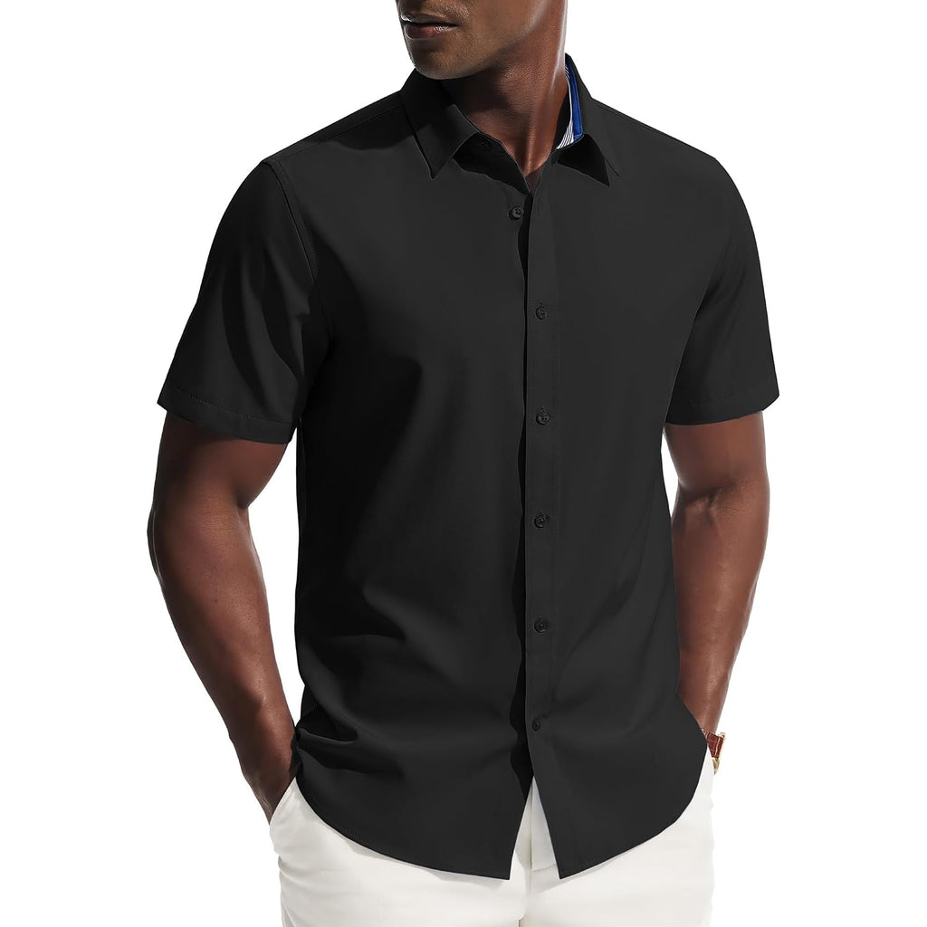 Pj Paul Jones Mens Short Sleeve Dress Shirts Stretch Wrinke Free Untucked Business Casual Button Down Shirt Regular Fit