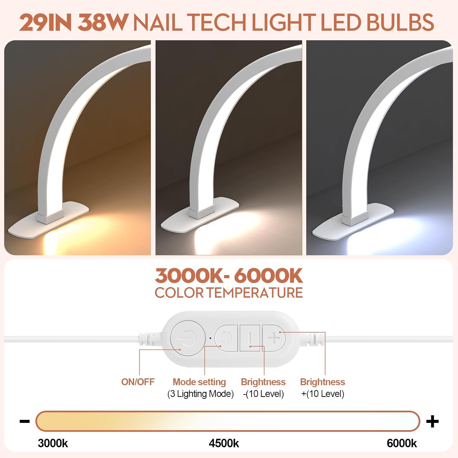 SLYFTE Premium Large Half Moon LED Light for Nail Tech, Foldable Arch Light for Nail Desk Lamp with Phone Stand Perfect for Manicure Handicraft Lighting (White, Large)