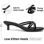 Athlefit Kitten Heels For Women Square Toe Strappy Flip Flop Low Heels Slip On Thong Heeled Sandals For Office,Party,Wedding
