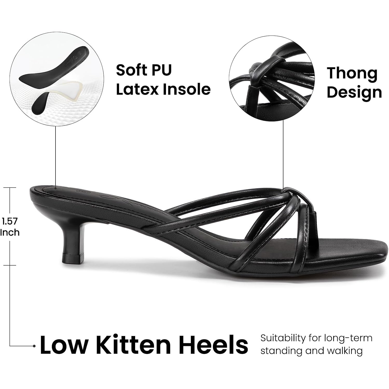 Athlefit Kitten Heels For Women Square Toe Strappy Flip Flop Low Heels Slip On Thong Heeled Sandals For Office,Party,Wedding