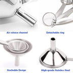 Small Funnels For Filling Bottles, 3 Pcs Stainless Steel Kitchen Funnel Set, Food Grade Mini Metal Funnel For Transferring Oil Liquid, Easy Cleaning With A Brush (Long Handle)