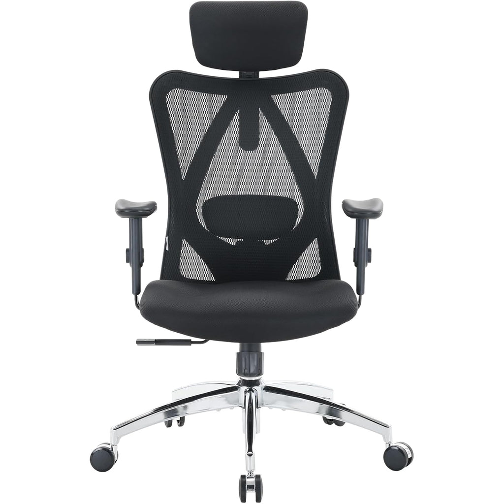 SIHOO M18 Ergonomic Office Chair, High Back Mesh Desk Chair with Adjustable Headrest & Lumbar Support, 330lbs Capacity Computer Chair with 2D Armrests & Wide Cushion, Tilt Lock, for Home Office-Black