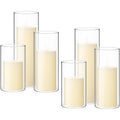 Shihanee Set of 6 Pillar Candles with Glass Cylinder Vases Clear Cylinder Hurricane Candleholders for Slim Tall Pillar Candles Wedding Table Centerpieces(2.6'' X 4.7'', 5.9'', 7.9'',Ivory)