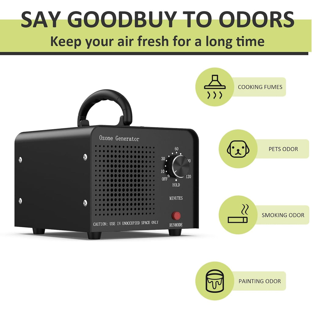 Medvoe 65,000Mg Ozone Odor Eliminator Generator For Home & Car | Black, Up To 7000 Sq. Ft. Coverage, Pet Odors, Smoke Odors, Apartments, Vehicles, Boats, Kitchens, Bathrooms, Basements