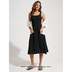 Ododos Square Neck Midi Dress With Pockets For Women Summer Casual Sleeveless Sundress Flare Tank Dress
