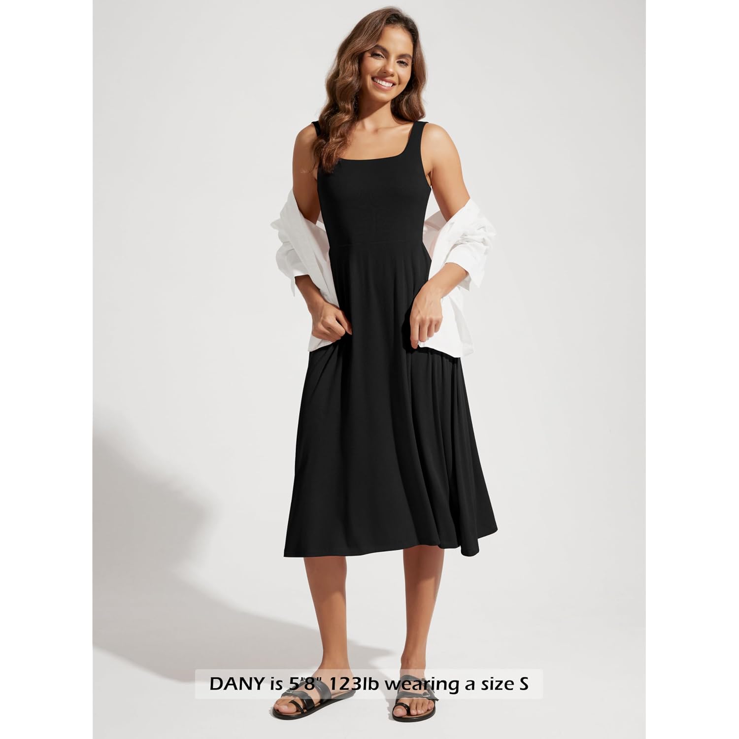Ododos Square Neck Midi Dress With Pockets For Women Summer Casual Sleeveless Sundress Flare Tank Dress