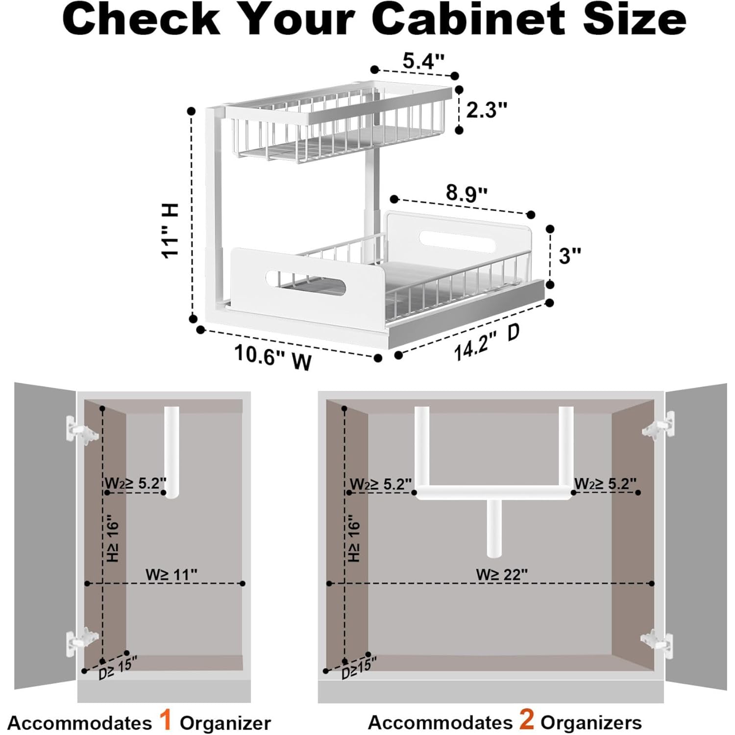 REALINN Under Sink Organizer, Pull Out Cabinet Organizer, 2 Tier Metal Slide Out Shelf with L Shaped Design for Kitchen, Bathroom, Laundry, and Utility Cabinet Storage for Deep Cabinets, White, 2 Pack