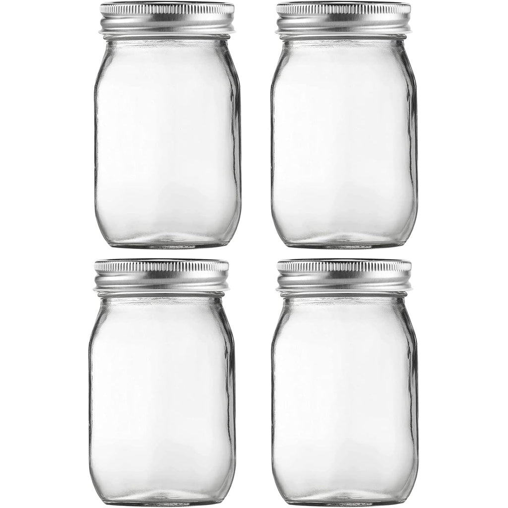 BEWAVE Glass Mason Jars, 16oz Clear Glass Jars with Lids for Sealing, Regular Mouth Canning Jars for Food Storage, Snacks, Candies, DIY Projects, 4 Pack