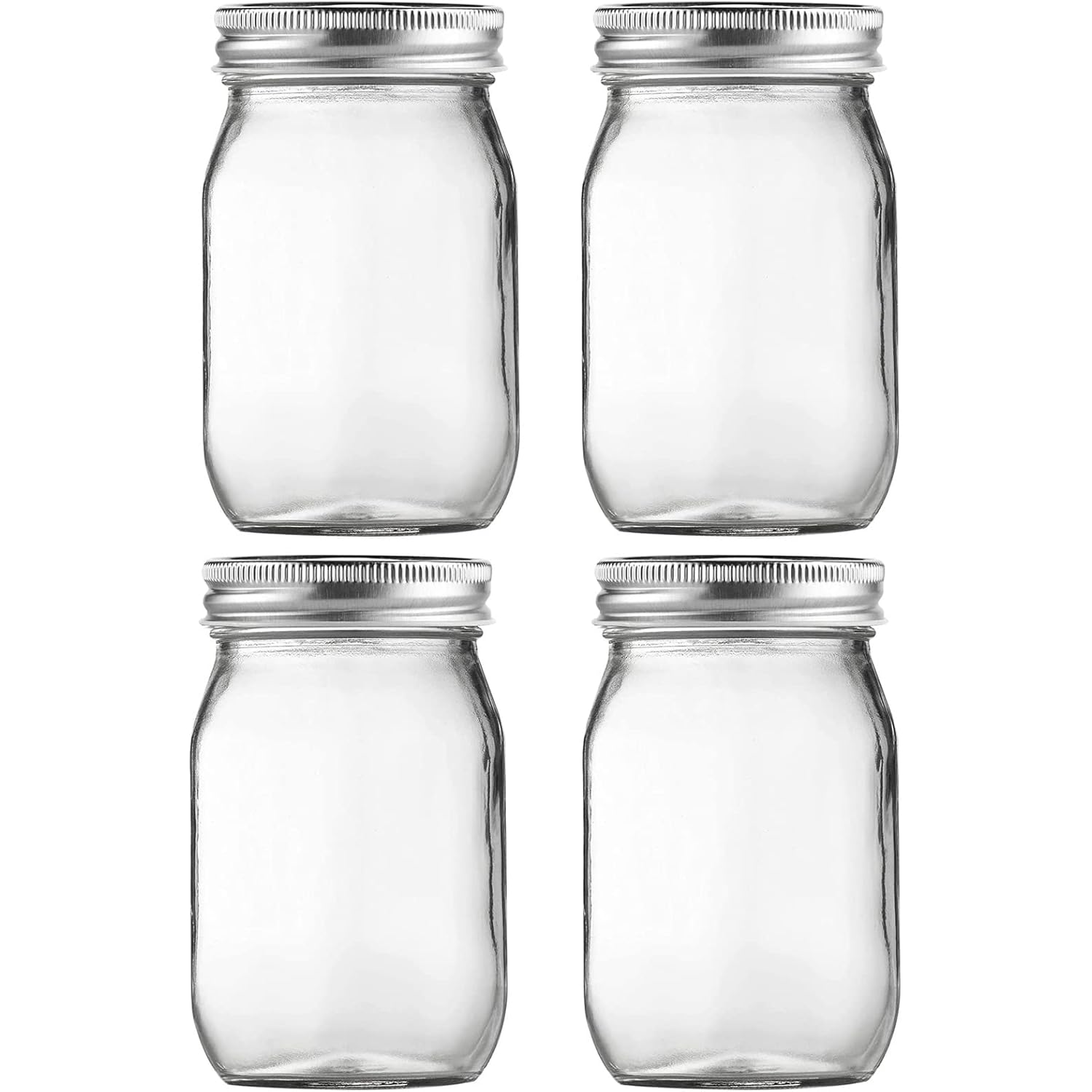 BEWAVE Glass Mason Jars, 16oz Clear Glass Jars with Lids for Sealing, Regular Mouth Canning Jars for Food Storage, Snacks, Candies, DIY Projects, 4 Pack